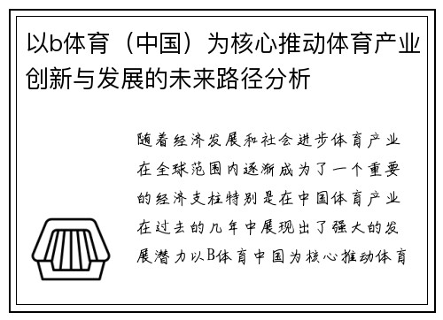 以b体育（中国）为核心推动体育产业创新与发展的未来路径分析